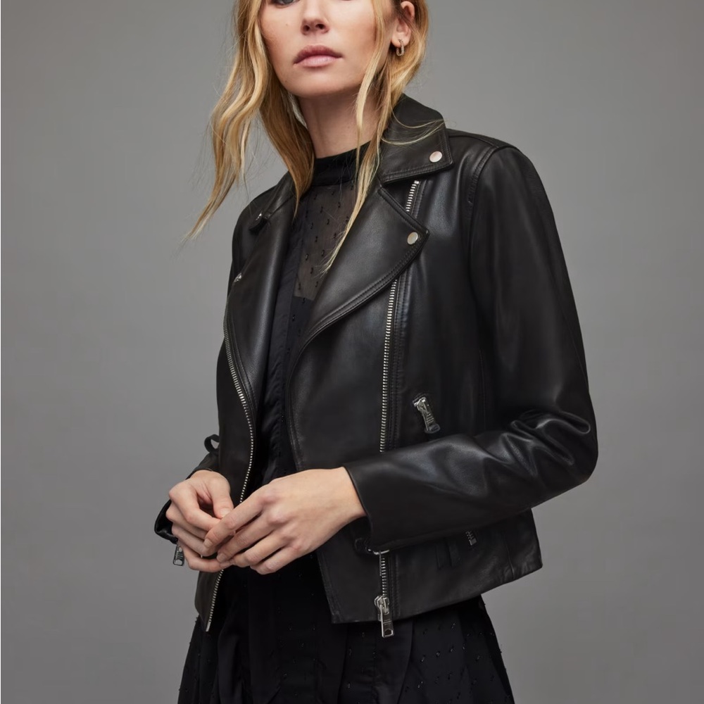 Allsaints Dalby Slim Fit Leather Biker Jacket, size 8, NWT 🌹